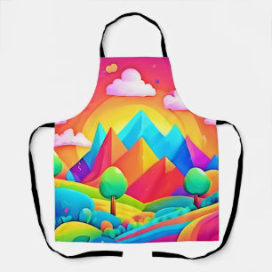 Tablier Paysage de dessin animé arc-en-ciel vibrant