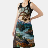 Tablier Paysage de montagne rustique vitrail (Insitu)