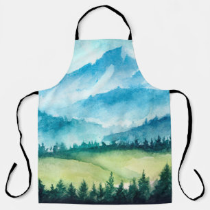 Tablier Paysage des montagnes. Illustration aquarelle.