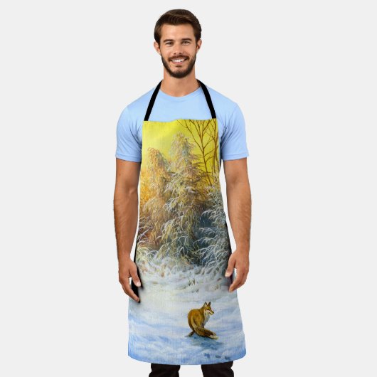 Tablier Paysage hivernal avec renard en déclin (Porté)