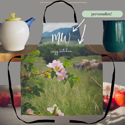 Tablier Paysage rural paisible avec roses sauvages