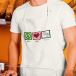 Tablier Peace Love Cupcakes<br><div class="desc">J'aime les petits gâteaux. Gâteaux gelés rose pâle ou bleu clair, ils sont tous assez délicieux pour moi! Un joli cadeau de boulangerie pour un boulanger.</div>