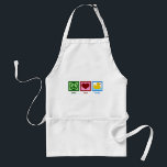 Tablier Peace Love Ducks<br><div class="desc">Un joli cadeau parfait pour quelqu'un qui aime les canards ou les cadeaux amicaux pour bébé. Un panneau vert de paix, un coeur roux et un canard en caoutchouc jaune mignon sur un tablier de cuisine.</div>