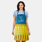 Tablier Peace Love Hanoukka Script Jaune Menorah Personnal (Porté)