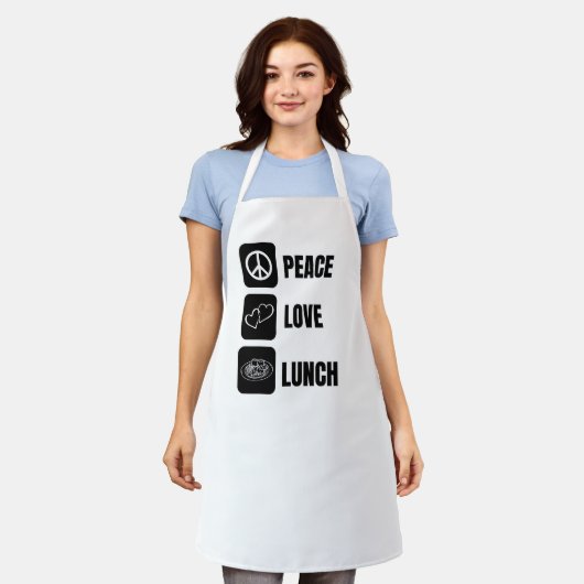 Tablier Peace Love Lunch - Amusement Design pour le déjeun (Porté)