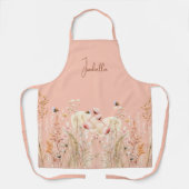 Tablier Peach aquarelle fleurs sauvages boho rose (Recto)