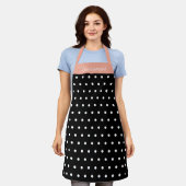 Tablier Peach Bridesmaid noir et blanc Polka Dot Name (Porté)