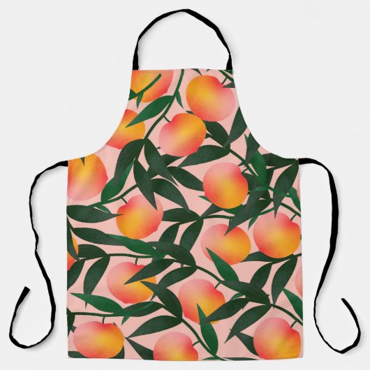 Tablier Peach pattern on pink background. Hand drawn fruit (Recto)