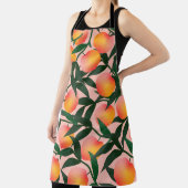 Tablier Peach pattern on pink background. Hand drawn fruit (Insitu)