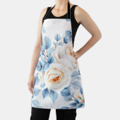 Tablier Peach Roses Dusty Blue Eucalyptus Pattern (Insitu)