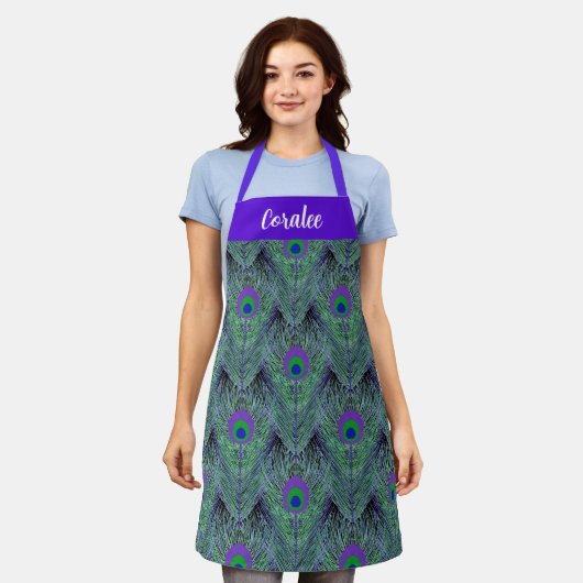 Tablier Peacock Feather Design en violet Turquoise (Porté)