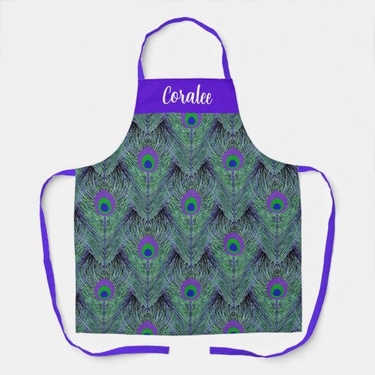 Tablier Peacock Feather Design en violet Turquoise (Recto)