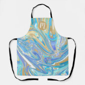 Tablier Pearlescent Aqua & Gold Liquide Marbre & Monogramm (Recto)