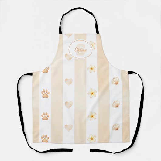 Tablier Pêche et Blancs - Coeurs, Fleur, Empreinte de patt (Recto)