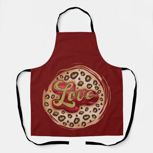 Tablier Peggy Ann Maroon Love Leppard Kitchen Apron (Recto)