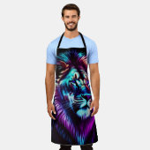 Tablier Peinture à l'aquarelle Lion bleu violet (Porté)