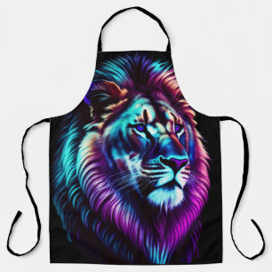 Tablier Peinture à l'aquarelle Lion bleu violet