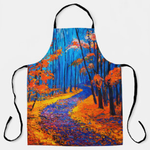 Tablier peinture à l'huile montrant belle forêt d'automne
