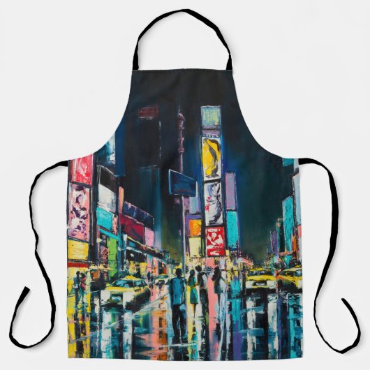 Tablier Peinture à l'huile "New York", vue nocturne de New (Recto)