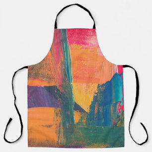 Tablier Peinture abstraite verte, jaune et rouge
