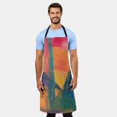 Tablier Peinture abstraite verte, jaune et rouge (Porté)