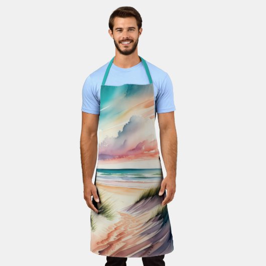 Tablier Peinture aquarelle de plage (Porté)