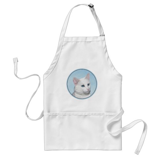 Tablier Peinture de chat blanc - Cute Original Cat Art (Devant)