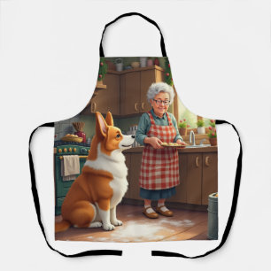 Tablier Peinture de Noël de Corgi faisant de la pâtisserie