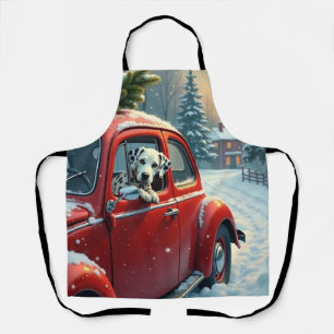 Tablier Peinture de Noël : Trajet en voiture enneigé avec