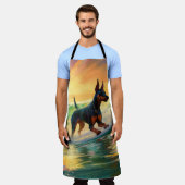 Tablier Peinture de Surf à la Plage de Doberman (Porté)