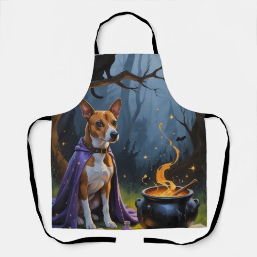 Tablier Peinture d'Halloween lunaire de Basenji Chien (Recto)