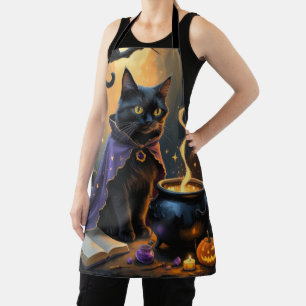 Tablier Peinture fantaisiste de chat noir pour Halloween