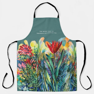 Tablier Peinture florale à l'aquarelle avec citation 