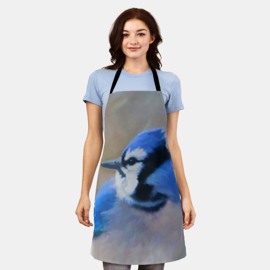 Tablier Peinture Jay Bleu - Art Oiseau Original (Porté)