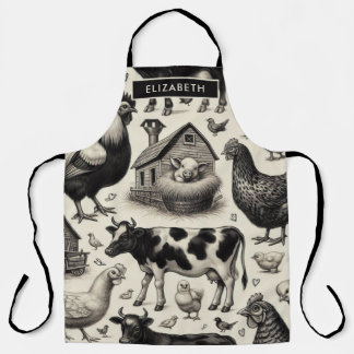 Tablier Peinture vintage d'animaux de ferme