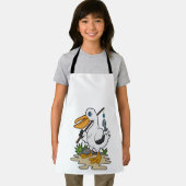 Tablier Pélican comme pêcheur avec la baguette de pêche et (Insitu)