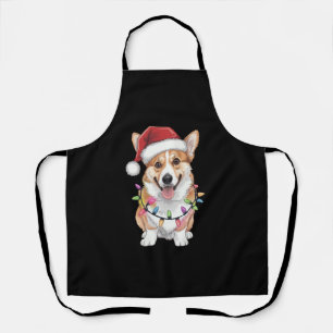 Tablier Pembroke Welsh Corgi Père Noël Lumières de sapin d