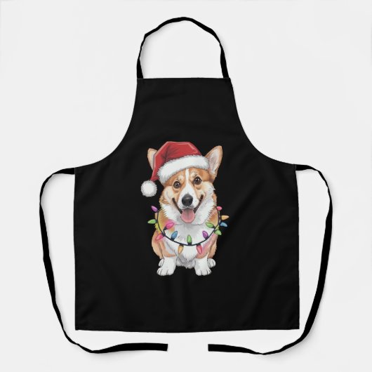 Tablier Pembroke Welsh Corgi Père Noël Lumières des arbres (Recto)