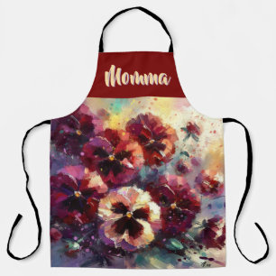 Tablier Pensées Marron Impressionniste Floral Personnalisé