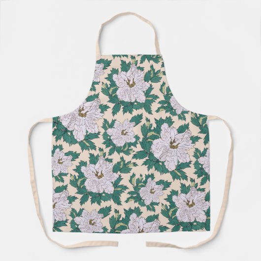 Tablier Peonies blanches et Feuilles verts (Recto)