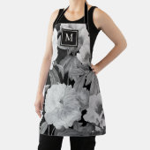 Tablier Peonies noires et blanches Aquarelle Monogramme fl (Insitu)