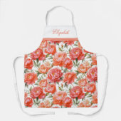 Tablier Peonies roses Orange Motif Floral | Personnalisé (Recto)