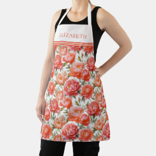 Tablier Peonies roses Orange Motif Floral   Personnalisé