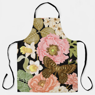 Tablier Peonies Roses vintages : Motif Floral Noir