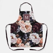 Tablier Peonies sombres Motif floral | Monogramme (Recto)