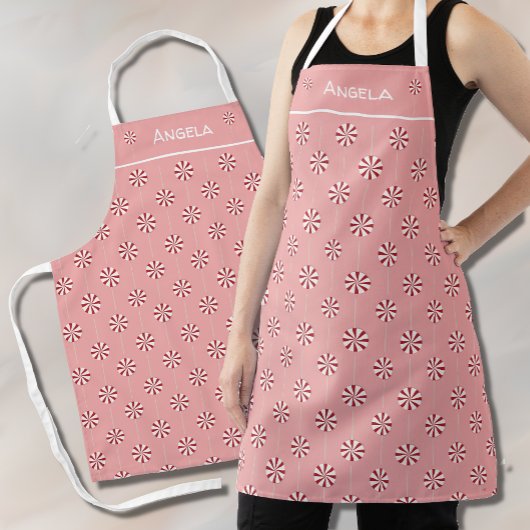 Tablier Peppermenthe Lollipop Motif Pink Apron avec nom