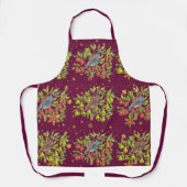 Tablier Perdrix, poiriers et flocons de neige bordeaux (Recto)