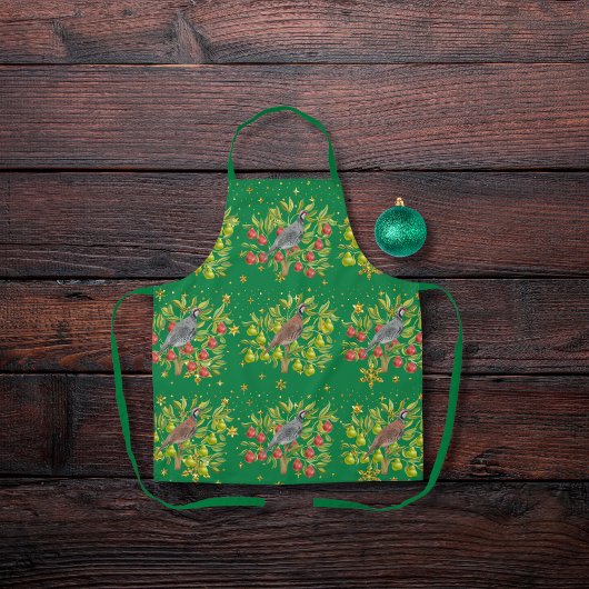 Tablier Perdrix, poiriers et flocons de neige vert