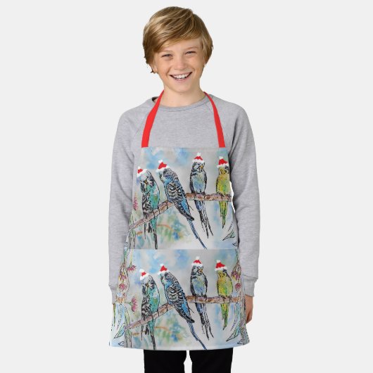 Tablier Père Noël Budgies Budgie bird Boys Christmas Apron (Porté)