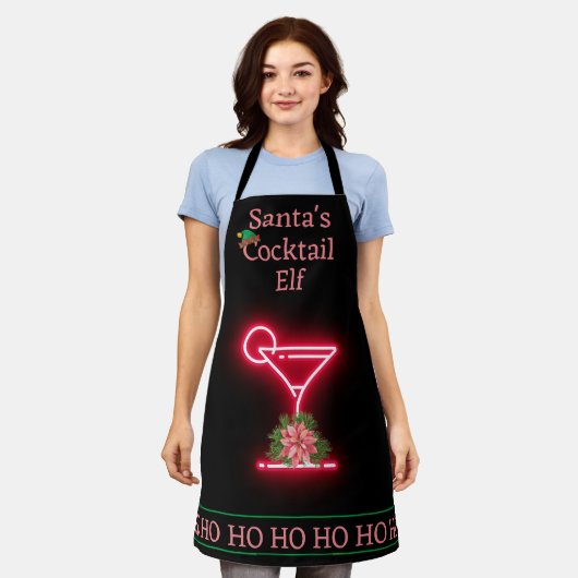 Tablier Père Noël Cocktail de Noël Elf Black et Neon (Porté)